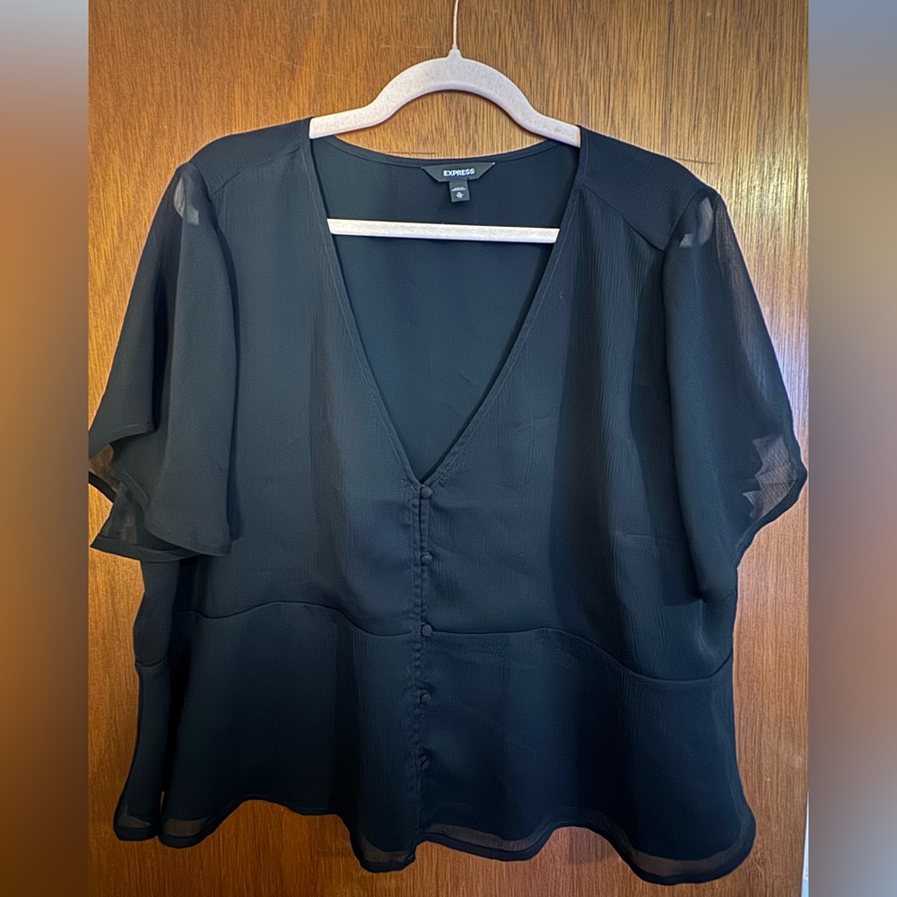 Express Black Blouse with Sheer Details